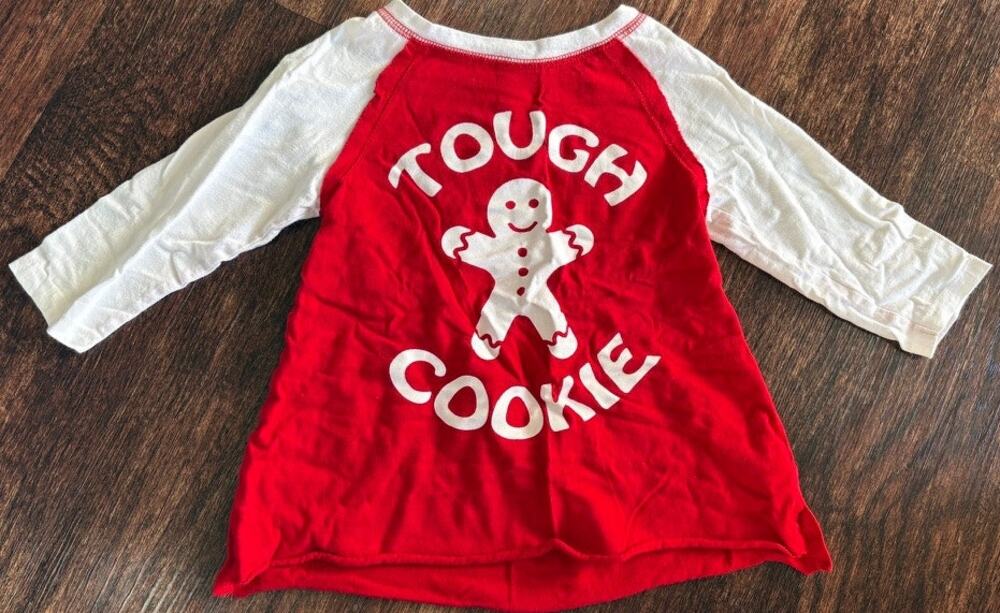 Crumbs Girls Size 4 Red White Gingerbread 3/4 Sleeve Holiday Shirt EUC